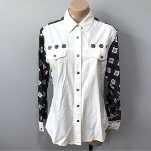 Wrangler Vintage Western Button Front Shirt Rodeo Farm Horse Aztec Large